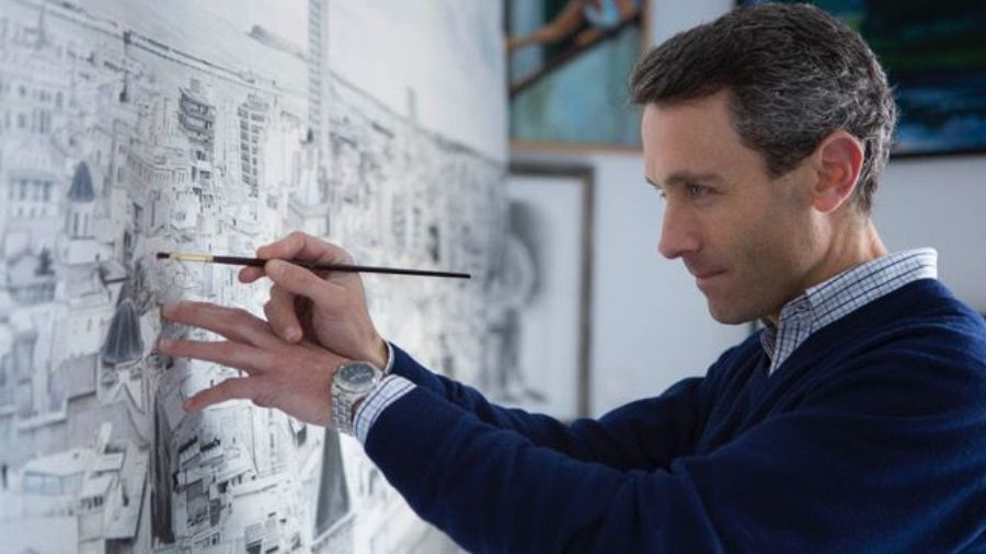Chimo Pérez pintando uno de sus más famosos paisajes urbanos de Alicante.