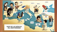 Mapa sobre las músicas del Mediterráneo, incluido en el libro 'Mediterráneo, un mar de músicas'.