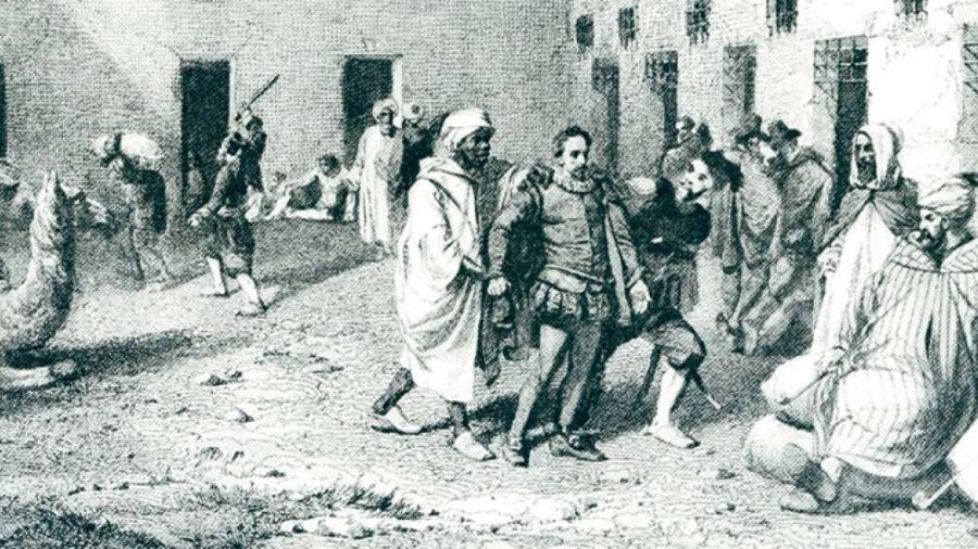 Un grabado del cautiverio de Cervantes en Argel.