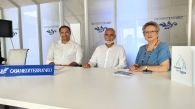 Raúl del Río, coordinador del Proyecto Terra, José Ángel Gran, presidente de la Fundación Biomimeti, y Pilar Sala, artista.