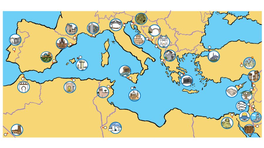 Mapa interactivo de los Bines Patrimonio de la Humanidad, ilustrado por José Malagón.
