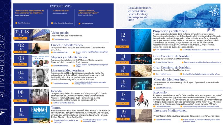 Programación de diciembre de 2024 de Casa Mediterráneo.