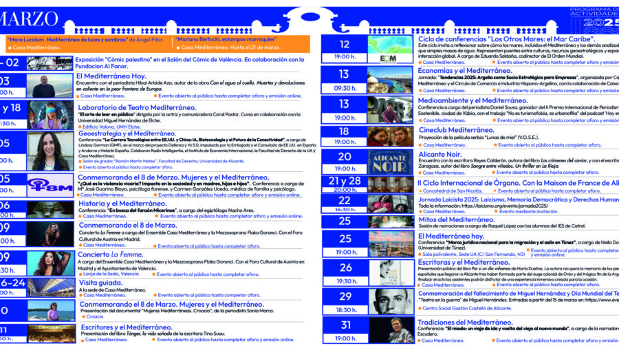 Programación de marzo 2025 de Casa Mediterráneo.
