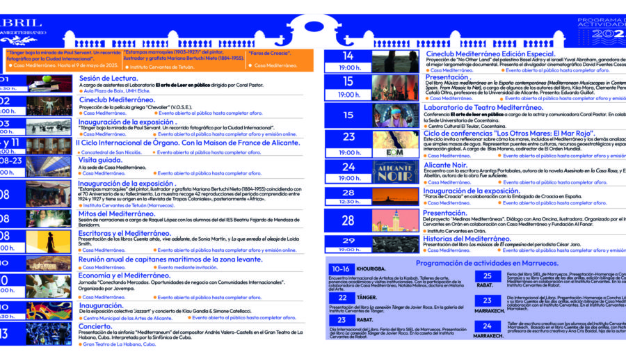 Programa de Casa Mediterráneo diseñado para el mes de abril de 2025.